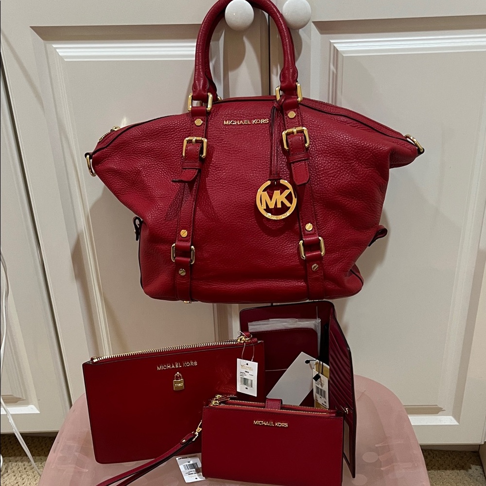 Michael Kors Cherry Red Satchel and Wallet Set